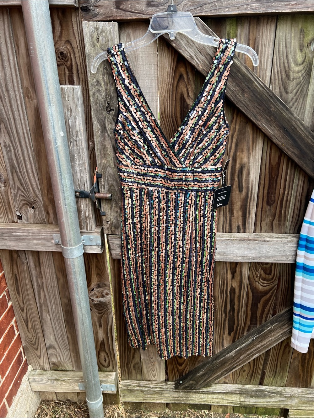 Lulu’s Black Multicolor Striped Sequin V-Neck Dress
